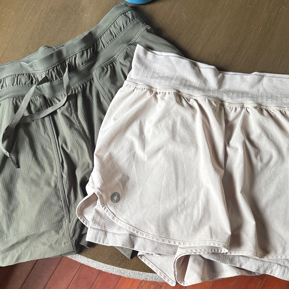 lululemon athletica Women's Athletic 2 pair Shorts - Olive and Light Gray